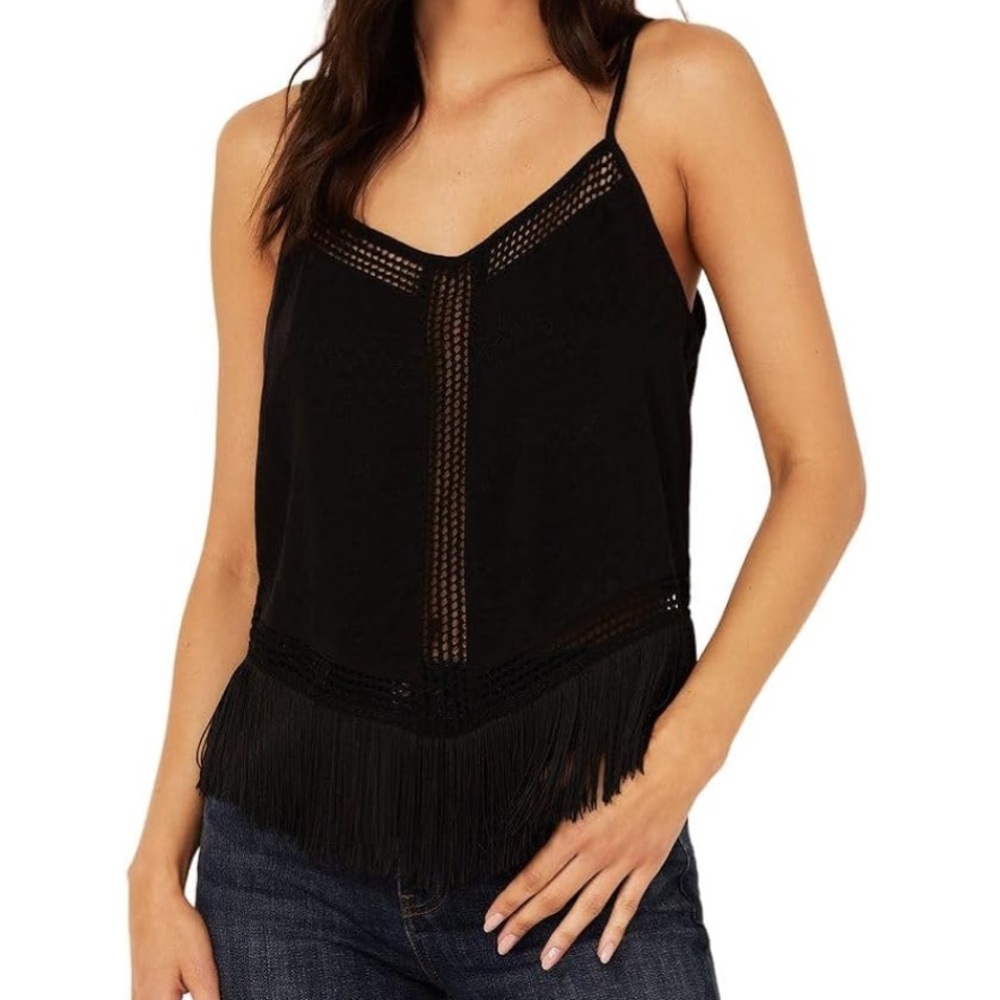 Idyllwind Briarwick Fringe Lace Jacquard Tank Top black bohemian boho western S